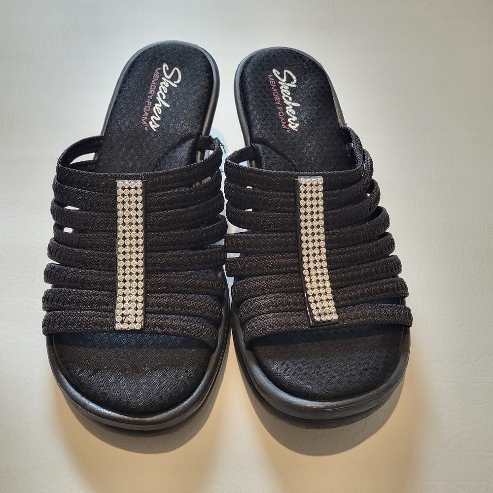 Skechers Cali Womens Rumblers Hot Shot Wedge Sandal black bejeweled size 10 NWOB - Picture 6 of 10